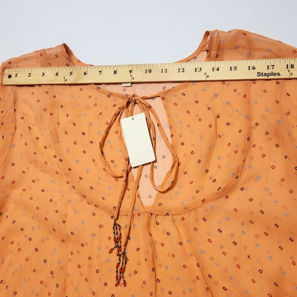 J.Jill 100% Silk Print Tie Front Blouse Womens XL New MSRP $78 Peach Coral Sheer - Picture 7 of 9